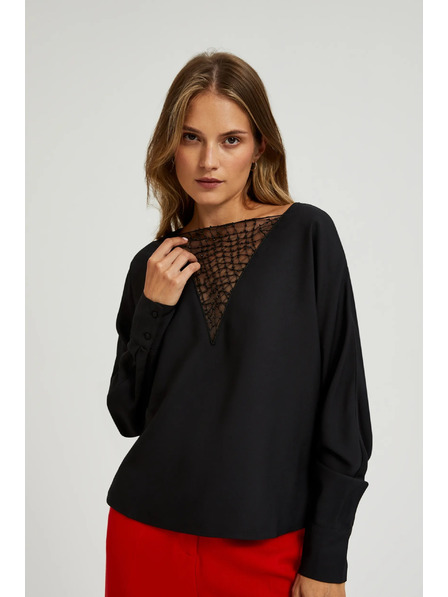 Moodo Črna bluza z ročno prišitimi biseri na izrezu Moodo