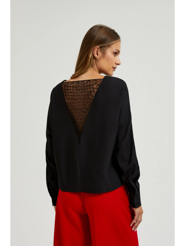 Moodo Črna bluza z ročno prišitimi biseri na izrezu Moodo