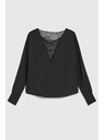 Moodo Črna bluza z ročno prišitimi biseri na izrezu Moodo