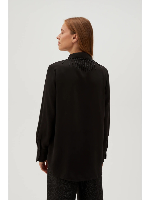 Moodo Črna bluza z ročno prišitimi biseri Moodo