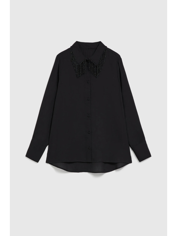 Moodo Črna bluza z ročno prišitimi biseri Moodo