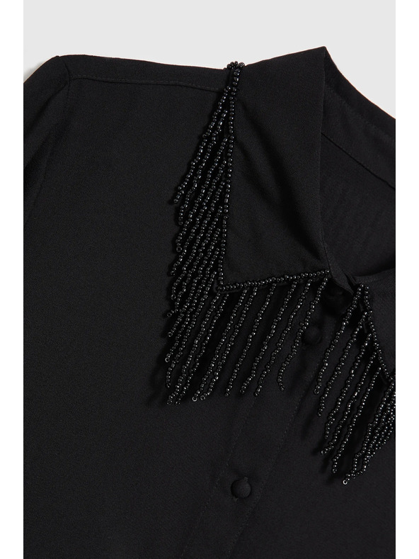 Moodo Črna bluza z ročno prišitimi biseri Moodo