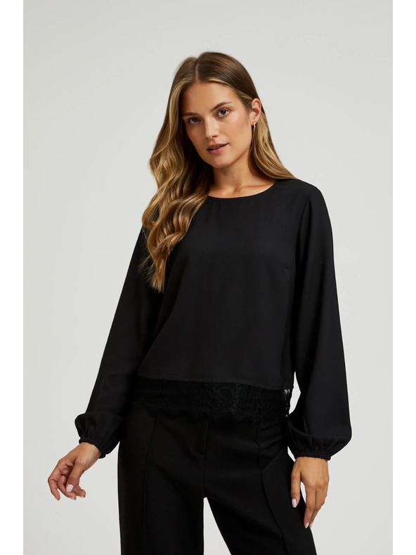 Moodo Črna srajca s čipko in napihnjenim rokavom Moodo