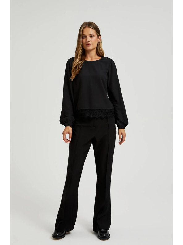 Moodo Črna srajca s čipko in napihnjenim rokavom Moodo