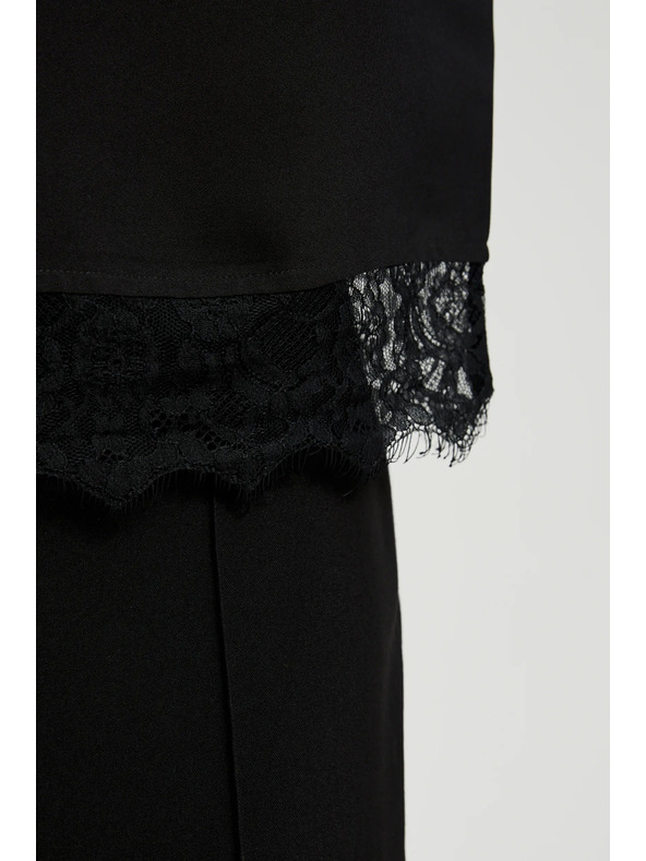 Moodo Črna srajca s čipko in napihnjenim rokavom Moodo