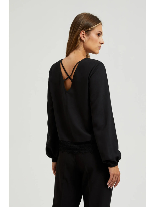 Moodo Črna srajca s čipko in napihnjenim rokavom Moodo