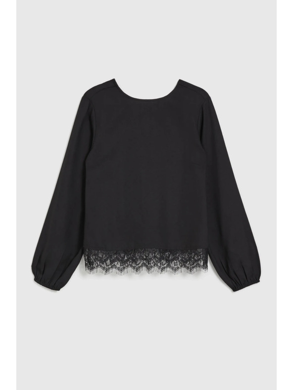 Moodo Črna srajca s čipko in napihnjenim rokavom Moodo