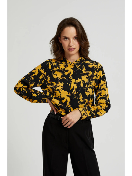 Moodo Viskozna srajca s potiskom in ovratnikom rumena Moodo