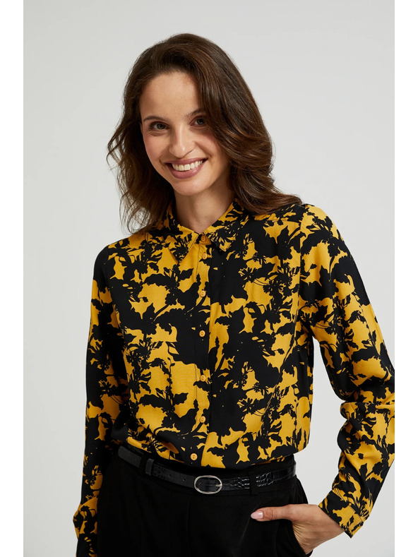 Moodo Viskozna srajca s potiskom in ovratnikom rumena Moodo