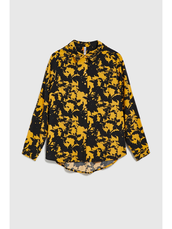 Moodo Viskozna srajca s potiskom in ovratnikom rumena Moodo