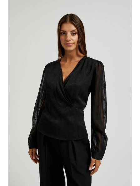 Moodo Elegantna srajca črna z V-izrezom Moodo