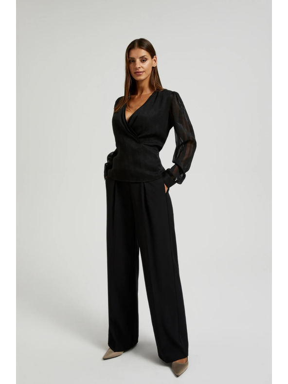 Moodo Elegantna srajca črna z V-izrezom Moodo