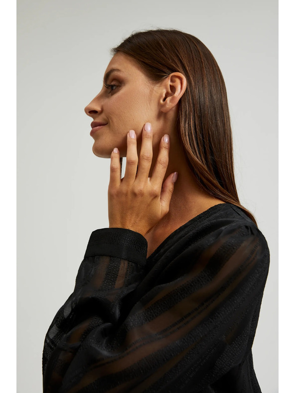 Moodo Elegantna srajca črna z V-izrezom Moodo