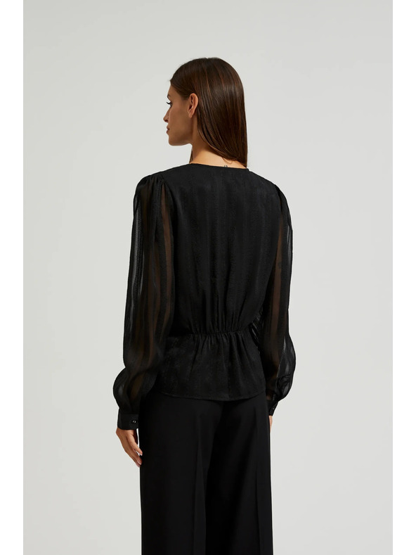 Moodo Elegantna srajca črna z V-izrezom Moodo