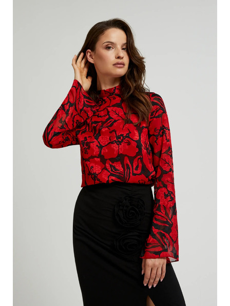 Moodo Črna srajca Moodo s cvetličnim vzorcem in širokimi rokavi