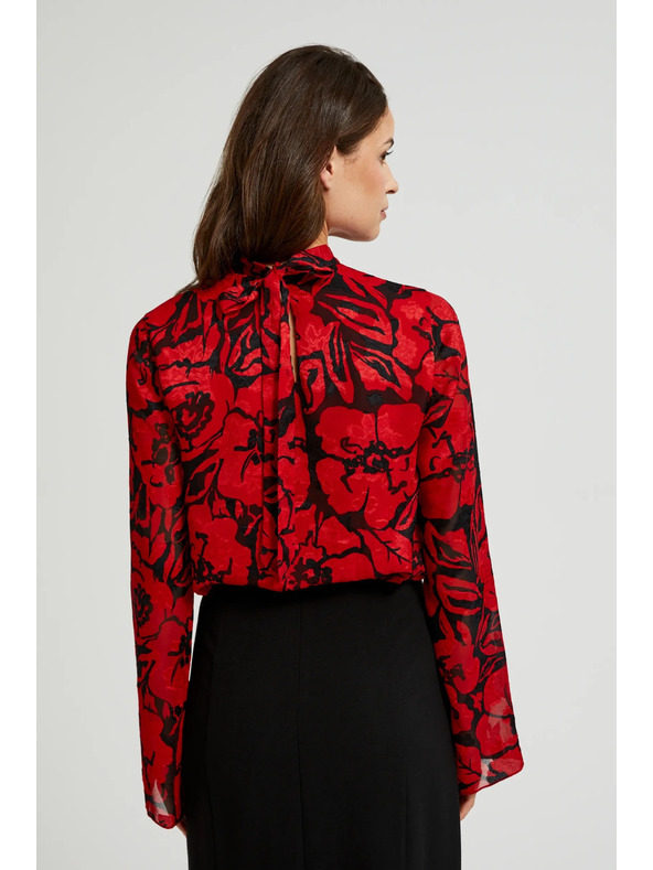 Moodo Črna srajca Moodo s cvetličnim vzorcem in širokimi rokavi