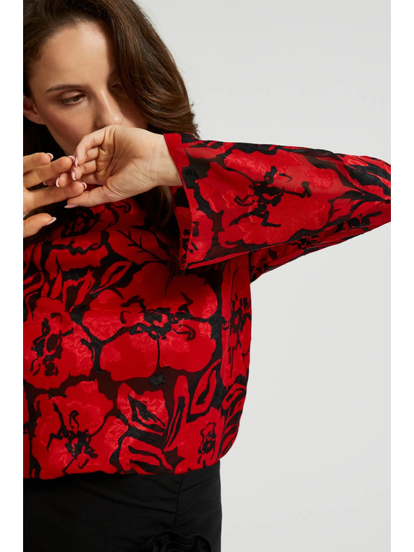 Moodo Črna srajca Moodo s cvetličnim vzorcem in širokimi rokavi