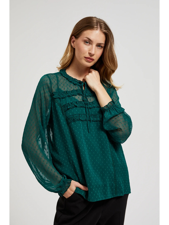 Moodo Zelena srajca z volani in vezavo na izrezu Moodo