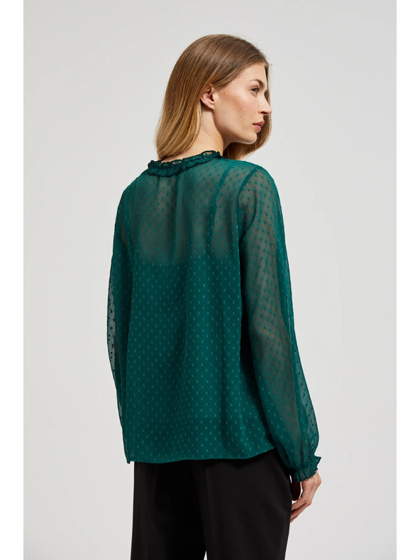 Moodo Zelena srajca z volani in vezavo na izrezu Moodo