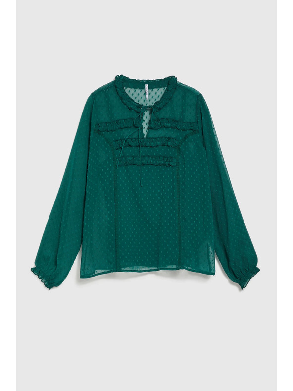 Moodo Zelena srajca z volani in vezavo na izrezu Moodo