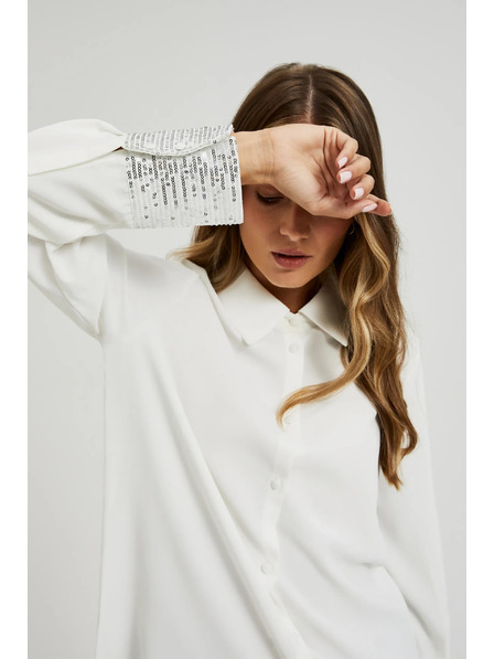 Moodo Bela srajca s bleščicami na manšetah Moodo