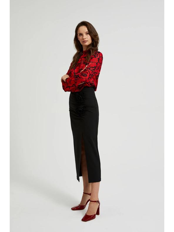 Moodo Črna krila z okrasno rožo in razporkom Moodo