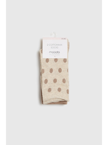 Moodo 2x pakiranje dolgih nogavic okrašenih z metalnim nitjem bež Moodo