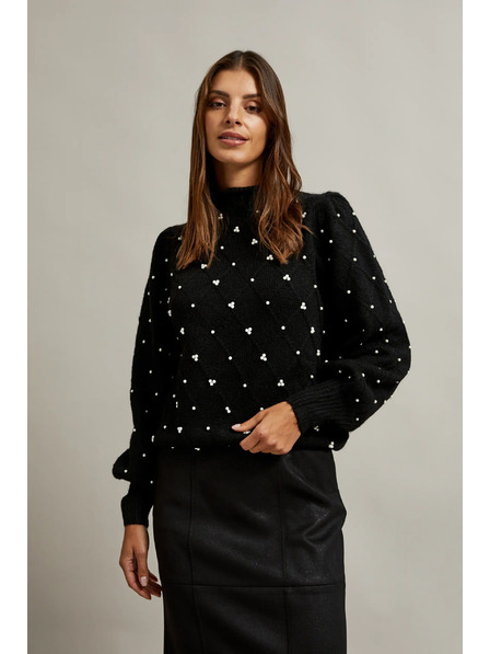 Moodo Pulover, okrašen z biseri, črn Moodo