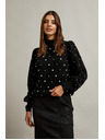 Moodo Pulover, okrašen z biseri, črn Moodo