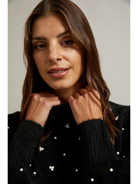 Moodo Pulover, okrašen z biseri, črn Moodo