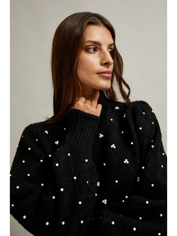 Moodo Pulover, okrašen z biseri, črn Moodo