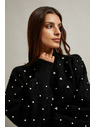 Moodo Pulover, okrašen z biseri, črn Moodo