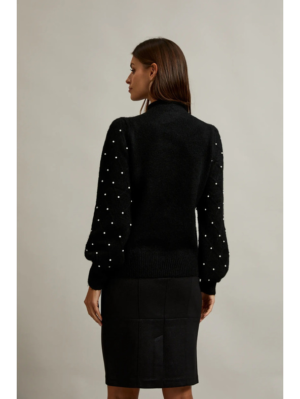 Moodo Pulover, okrašen z biseri, črn Moodo