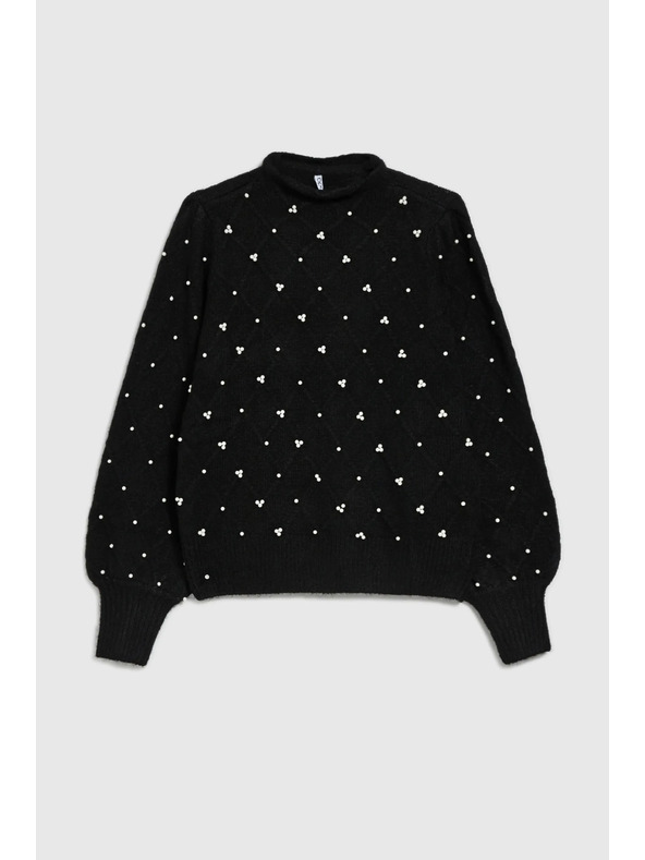 Moodo Pulover, okrašen z biseri, črn Moodo