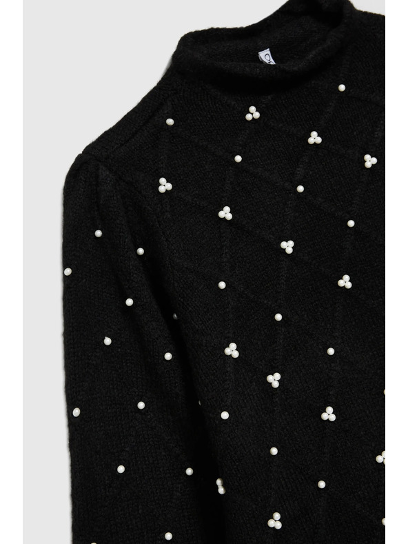 Moodo Pulover, okrašen z biseri, črn Moodo