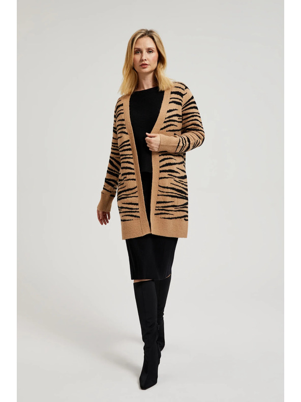 Moodo Bež kardigan z dolgimi rokavi z živalskim vzorcem Moodo
