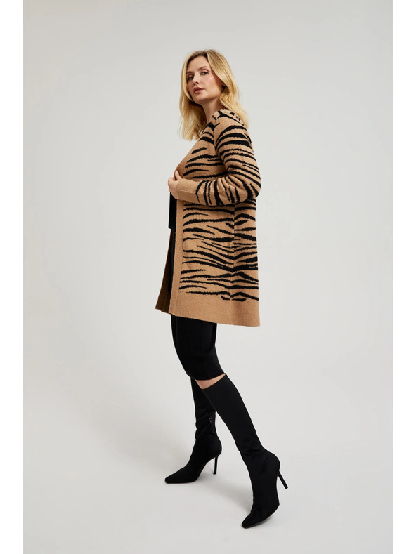 Moodo Bež kardigan z dolgimi rokavi z živalskim vzorcem Moodo