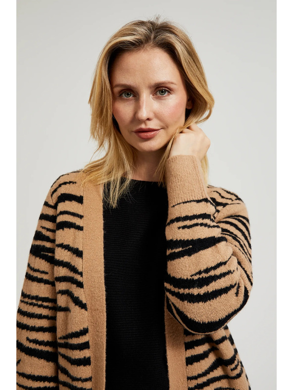 Moodo Bež kardigan z dolgimi rokavi z živalskim vzorcem Moodo