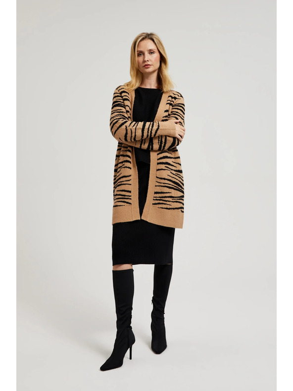 Moodo Bež kardigan z dolgimi rokavi z živalskim vzorcem Moodo