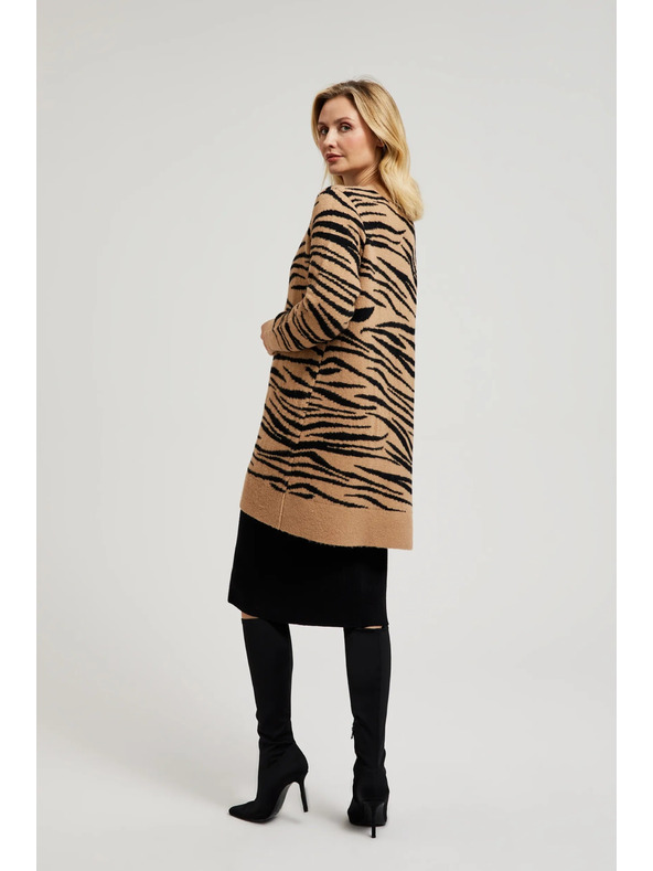 Moodo Bež kardigan z dolgimi rokavi z živalskim vzorcem Moodo