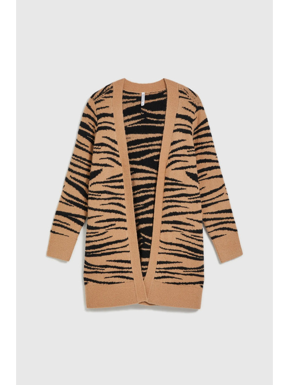 Moodo Bež kardigan z dolgimi rokavi z živalskim vzorcem Moodo