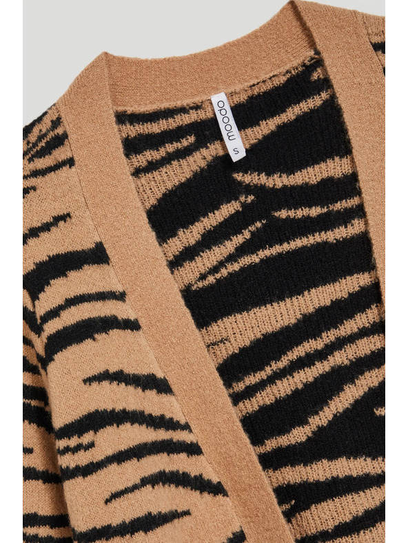 Moodo Bež kardigan z dolgimi rokavi z živalskim vzorcem Moodo