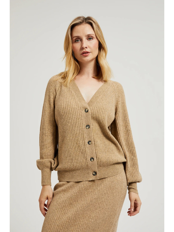 Moodo Bež kardigan na gumbe z napihnjenim rokavi Moodo