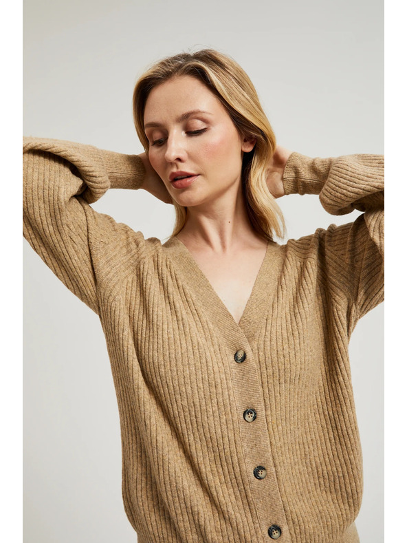 Moodo Bež kardigan na gumbe z napihnjenim rokavi Moodo