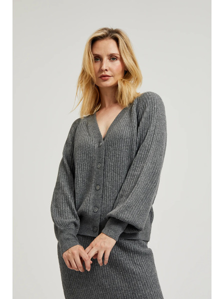 Moodo Siv kardigan na gumbe z napihnjenim rokavi Moodo