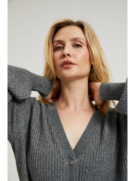 Moodo Siv kardigan na gumbe z napihnjenim rokavi Moodo
