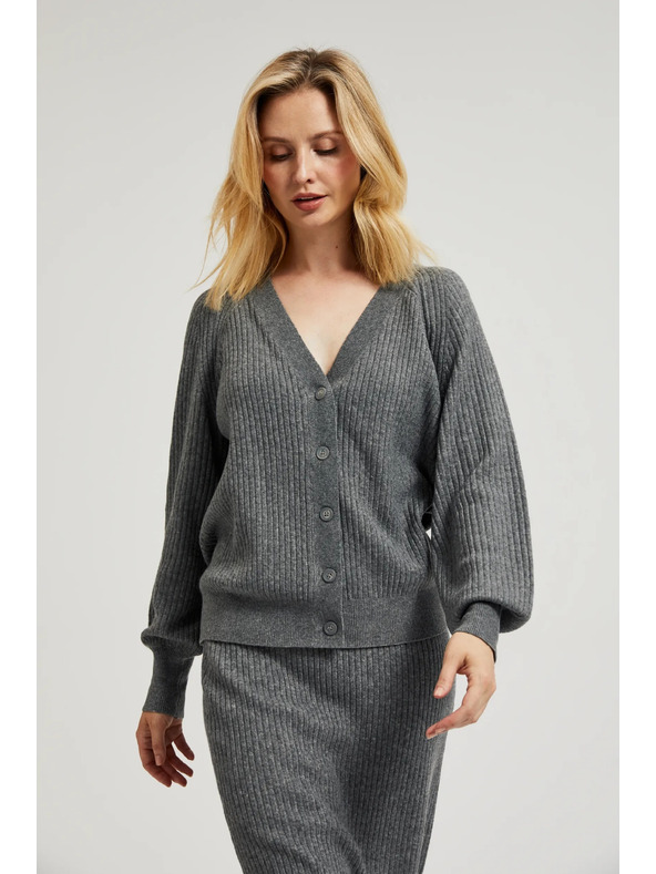 Moodo Siv kardigan na gumbe z napihnjenim rokavi Moodo