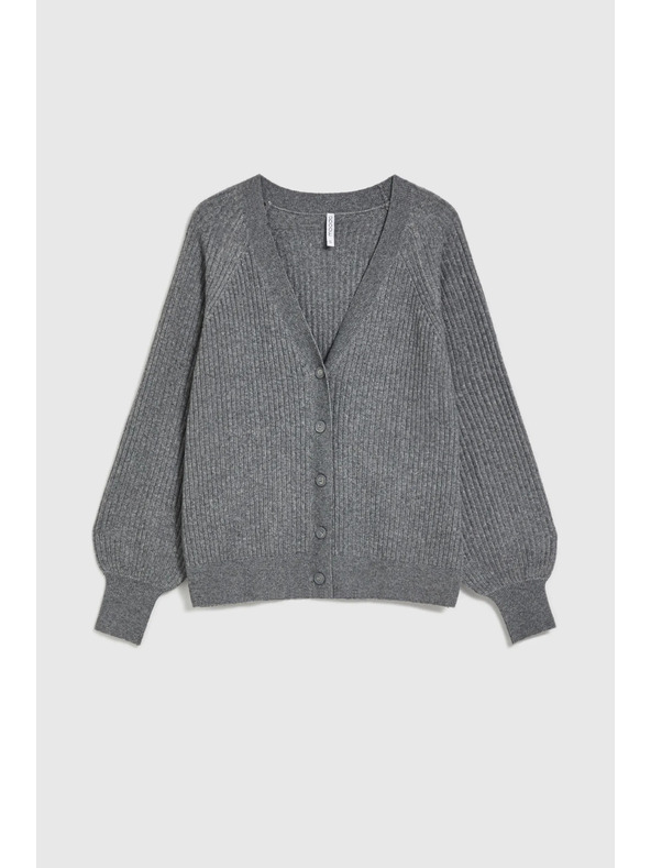 Moodo Siv kardigan na gumbe z napihnjenim rokavi Moodo