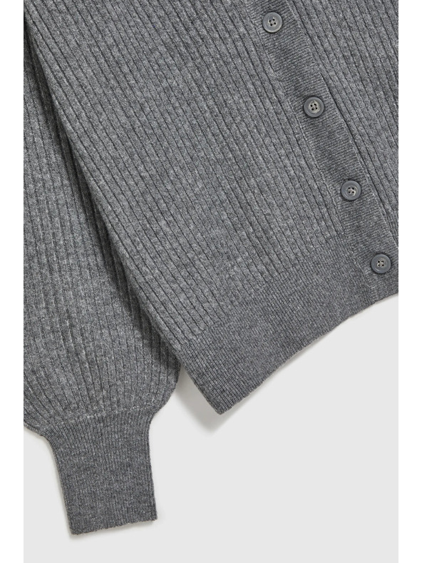 Moodo Siv kardigan na gumbe z napihnjenim rokavi Moodo