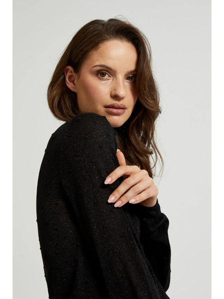Moodo Pulover z dolgimi rokavi okrašen z metalnim nitjem črn Moodo